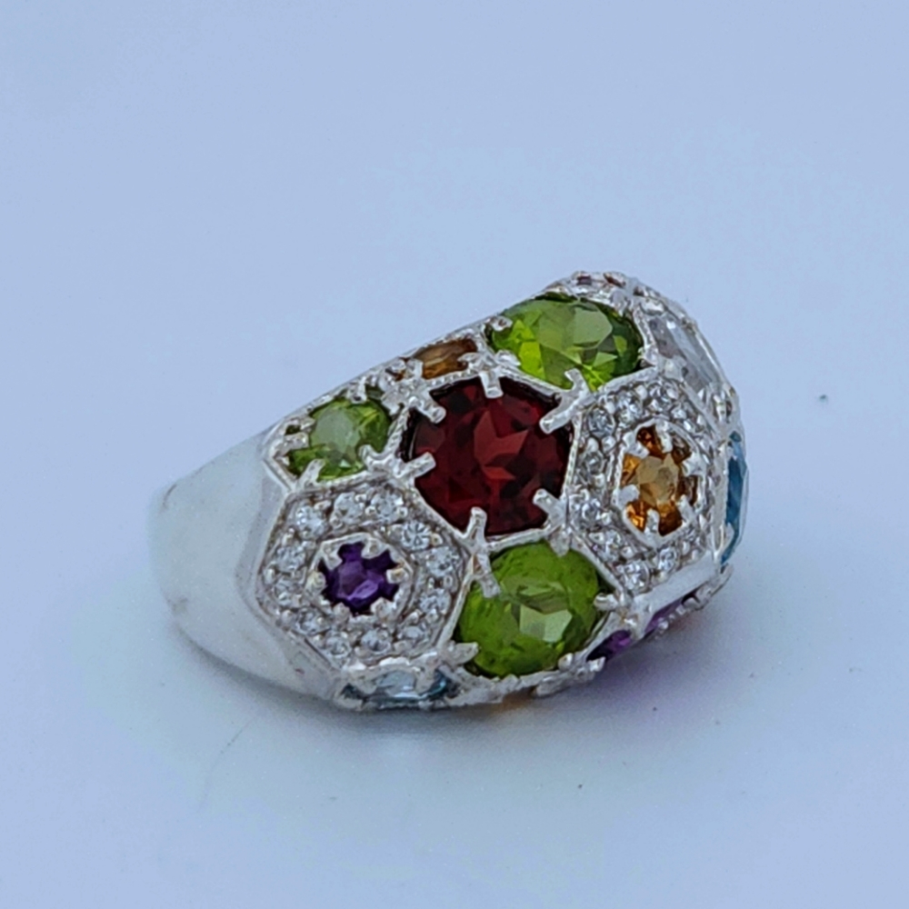 Beautiful Mixed Gemstone Cocktail Ring in Sterling Silver